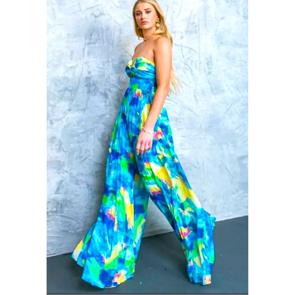 Flying Tomato Pants - NWT Flying Tomato Tropical Woman's Pleated Printed Jumpsuit Romper Dress